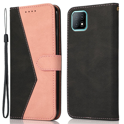 Stylish Anti-Scratch Dual Color Wallet Stand Leather Phone Cover with Strap for Oppo A53 5G