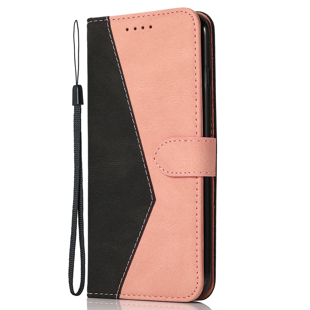 Stylish Anti-Scratch Dual Color Wallet Stand Leather Phone Cover with Strap for Oppo A53 5G