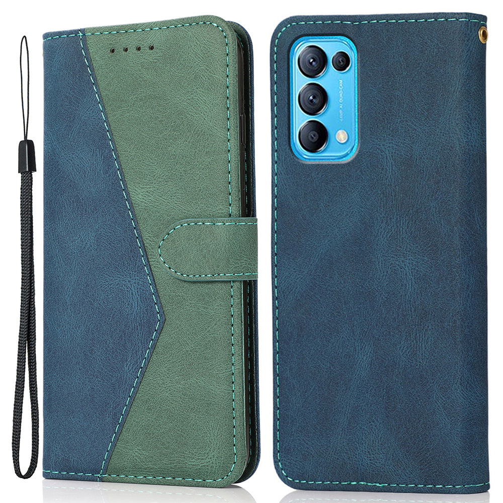 Dual-Color Splicing Stand Flip PU Leather Wallet Case with Strap for Oppo Find X3 Lite / Reno5 5G / Reno5 4G / Reno5 K