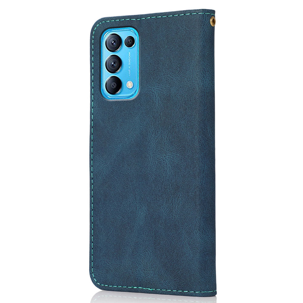 Dual-Color Splicing Stand Flip PU Leather Wallet Case with Strap for Oppo Find X3 Lite / Reno5 5G / Reno5 4G / Reno5 K