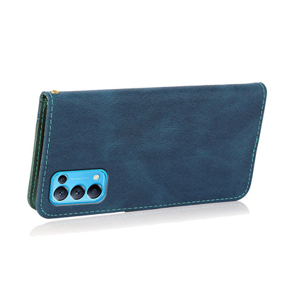 Dual-Color Splicing Stand Flip PU Leather Wallet Case with Strap for Oppo Find X3 Lite / Reno5 5G / Reno5 4G / Reno5 K