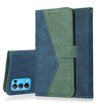 Dual-Color Splicing Stand Flip PU Leather Wallet Case with Strap for Oppo Find X3 Lite / Reno5 5G / Reno5 4G / Reno5 K