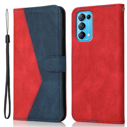 Dual-Color Splicing Stand Flip PU Leather Wallet Case with Strap for Oppo Find X3 Lite / Reno5 5G / Reno5 4G / Reno5 K