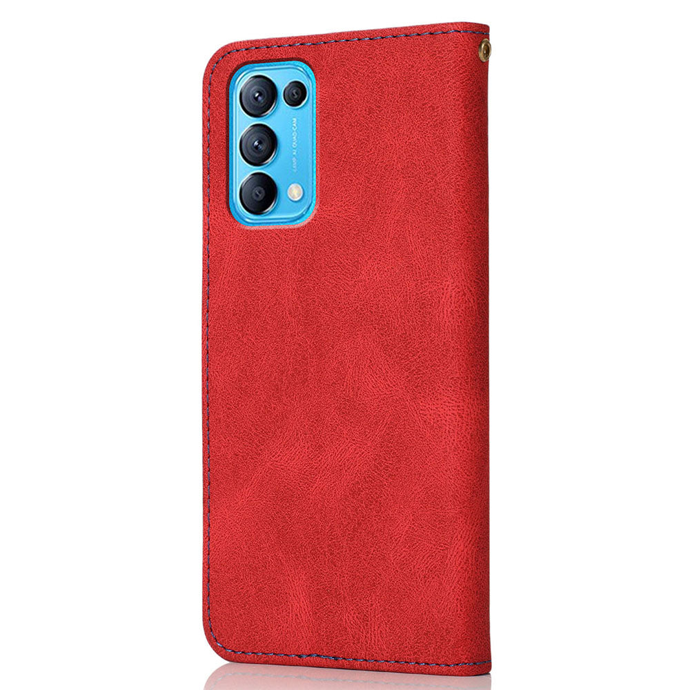 Dual-Color Splicing Stand Flip PU Leather Wallet Case with Strap for Oppo Find X3 Lite / Reno5 5G / Reno5 4G / Reno5 K