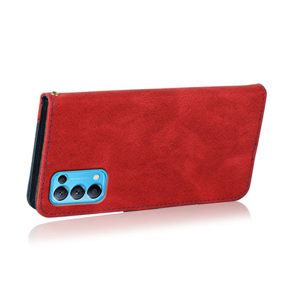 Dual-Color Splicing Stand Flip PU Leather Wallet Case with Strap for Oppo Find X3 Lite / Reno5 5G / Reno5 4G / Reno5 K