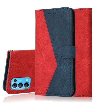 Dual-Color Splicing Stand Flip PU Leather Wallet Case with Strap for Oppo Find X3 Lite / Reno5 5G / Reno5 4G / Reno5 K