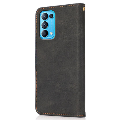 Dual-Color Splicing Stand Flip PU Leather Wallet Case with Strap for Oppo Find X3 Lite / Reno5 5G / Reno5 4G / Reno5 K