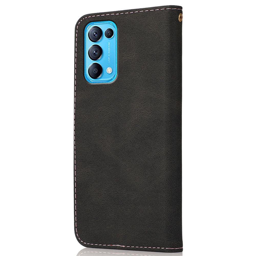 Dual-Color Splicing Stand Flip PU Leather Wallet Case with Strap for Oppo Find X3 Lite / Reno5 5G / Reno5 4G / Reno5 K