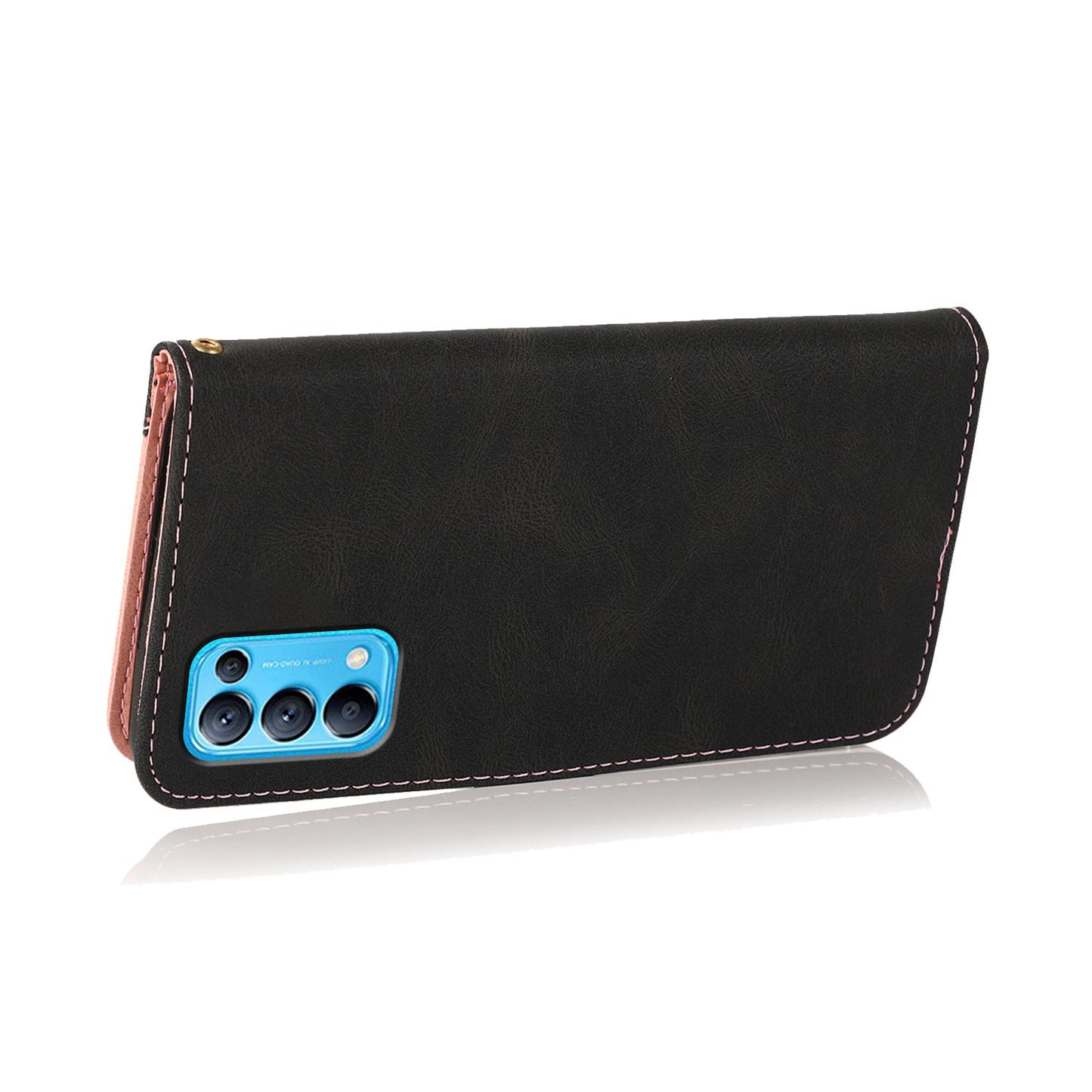 Dual-Color Splicing Stand Flip PU Leather Wallet Case with Strap for Oppo Find X3 Lite / Reno5 5G / Reno5 4G / Reno5 K