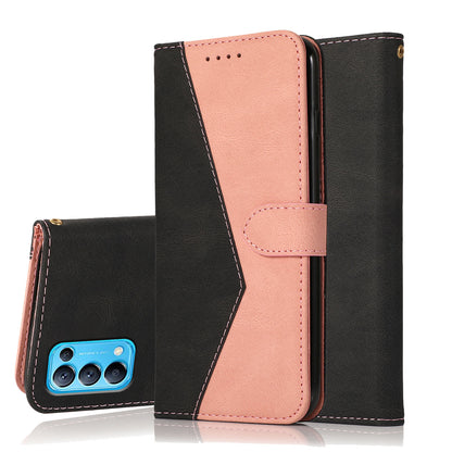 Dual-Color Splicing Stand Flip PU Leather Wallet Case with Strap for Oppo Find X3 Lite / Reno5 5G / Reno5 4G / Reno5 K