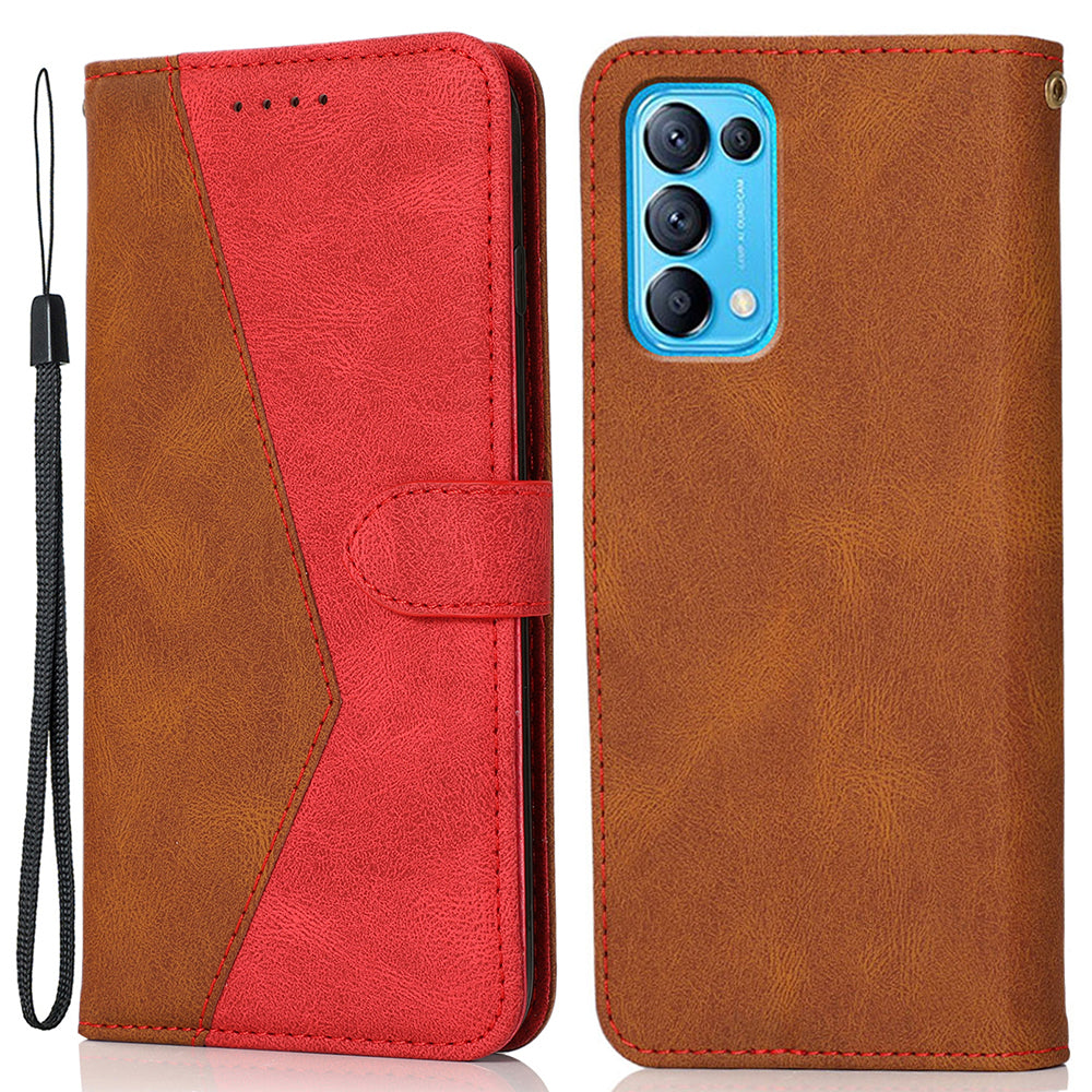 Dual-Color Splicing Stand Flip PU Leather Wallet Case with Strap for Oppo Find X3 Lite / Reno5 5G / Reno5 4G / Reno5 K