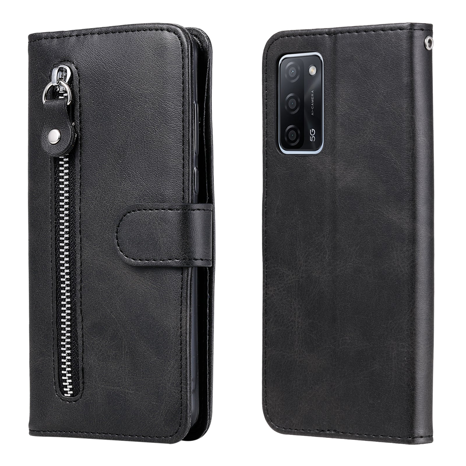 Full Protection Zipper Pocket Leather Case Mobile Phone Cover for Oppo A16/A16s/A54s/A55 5G/A54 4G