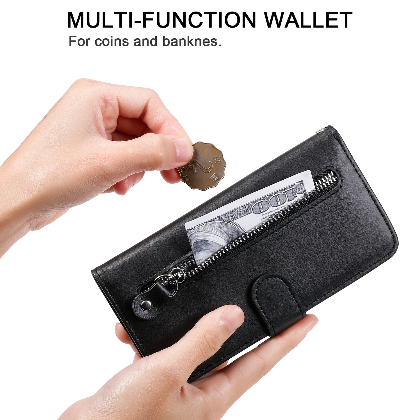 Full Protection Zipper Pocket Leather Case Mobile Phone Cover for Oppo A16/A16s/A54s/A55 5G/A54 4G