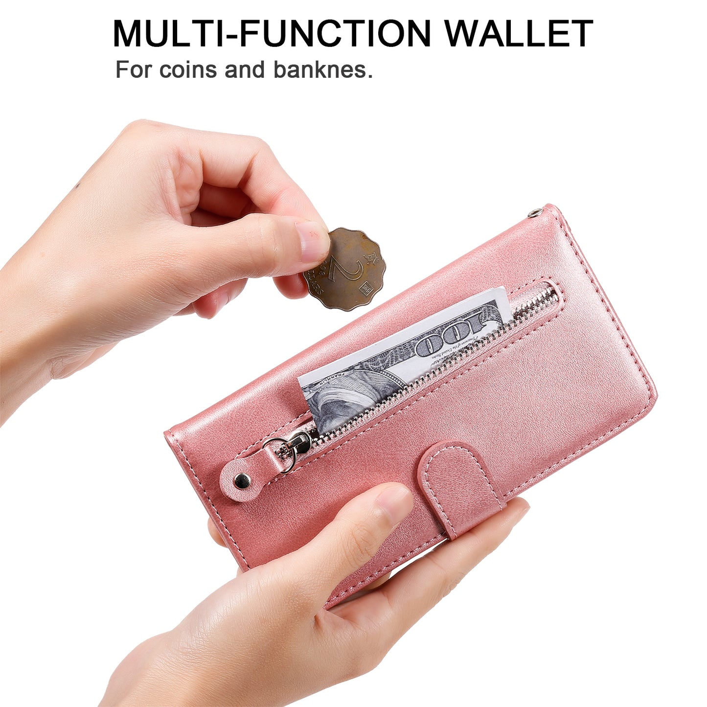 Full Protection Zipper Pocket Leather Case Mobile Phone Cover for Oppo A16/A16s/A54s/A55 5G/A54 4G