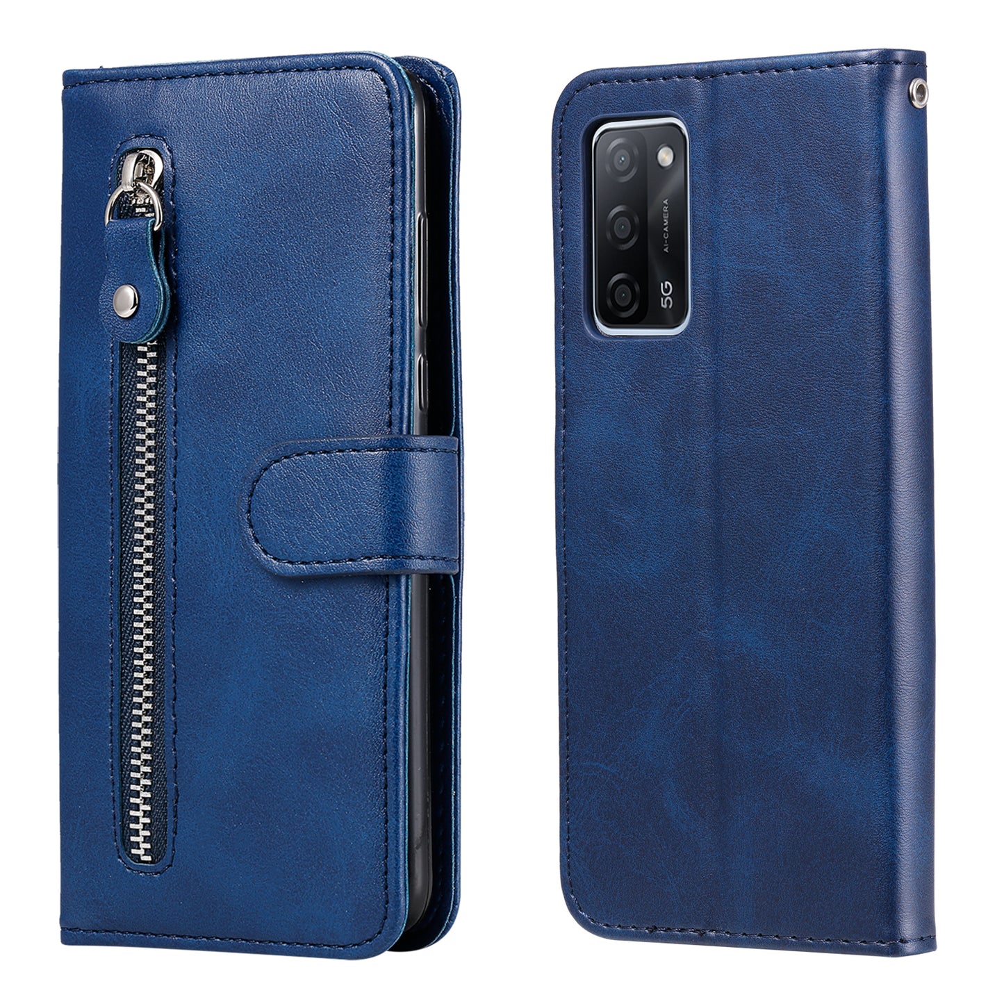 Full Protection Zipper Pocket Leather Case Mobile Phone Cover for Oppo A16/A16s/A54s/A55 5G/A54 4G