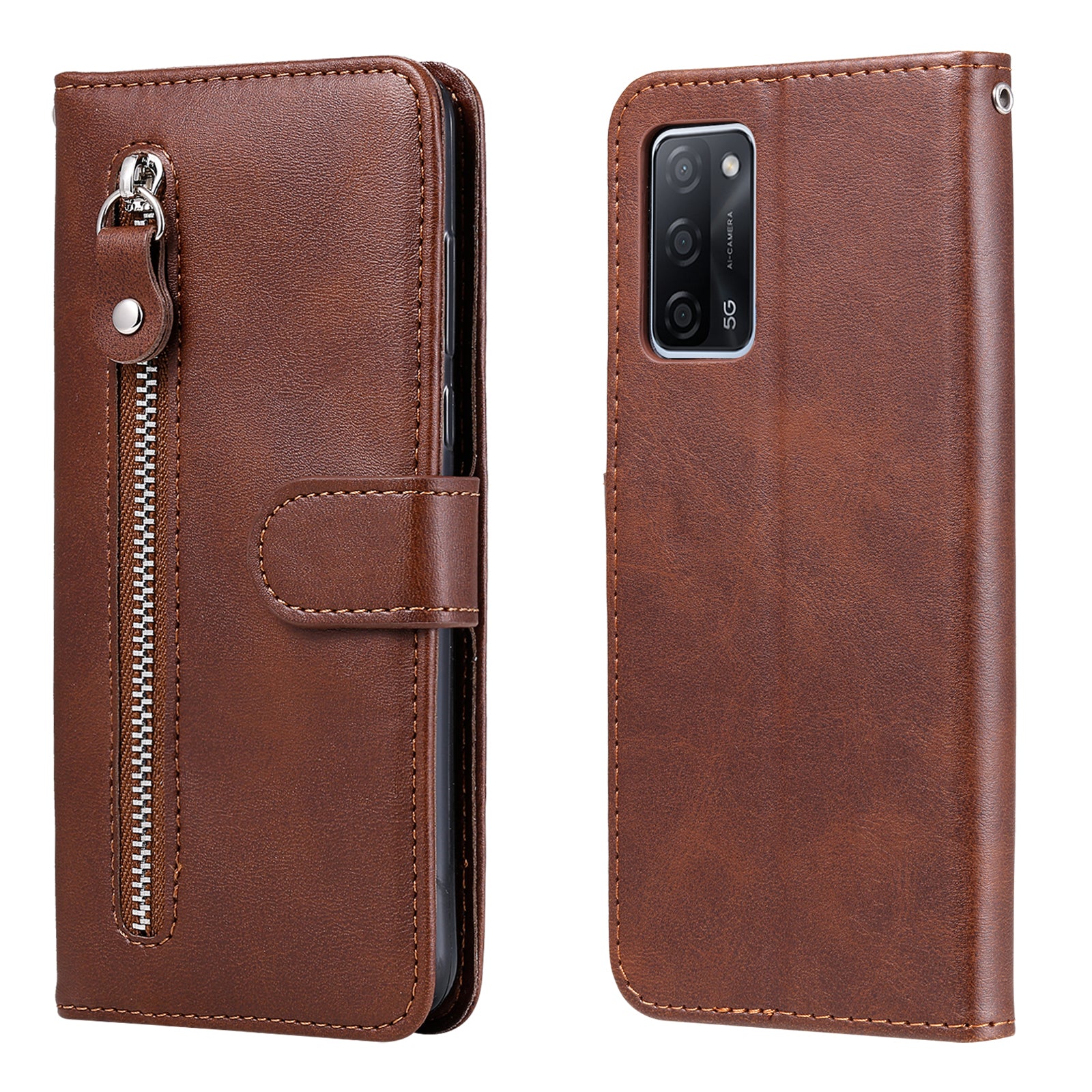 Full Protection Zipper Pocket Leather Case Mobile Phone Cover for Oppo A16/A16s/A54s/A55 5G/A54 4G