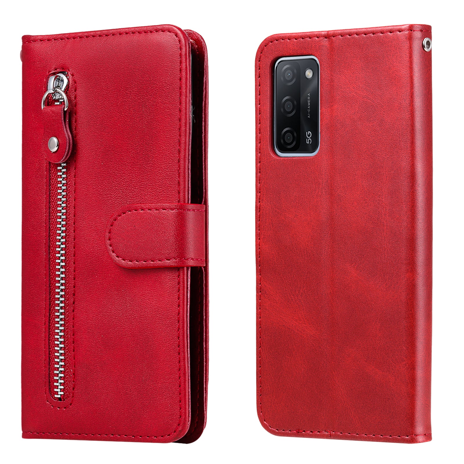 Full Protection Zipper Pocket Leather Case Mobile Phone Cover for Oppo A16/A16s/A54s/A55 5G/A54 4G