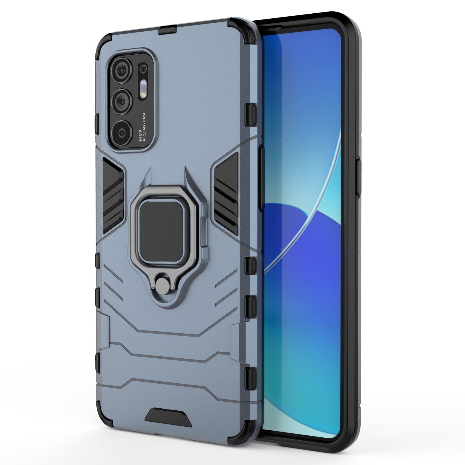 Shockproof Protection Soft TPU Bumper + Hard PC Back Case with Kickstand for Oppo Reno6 4G