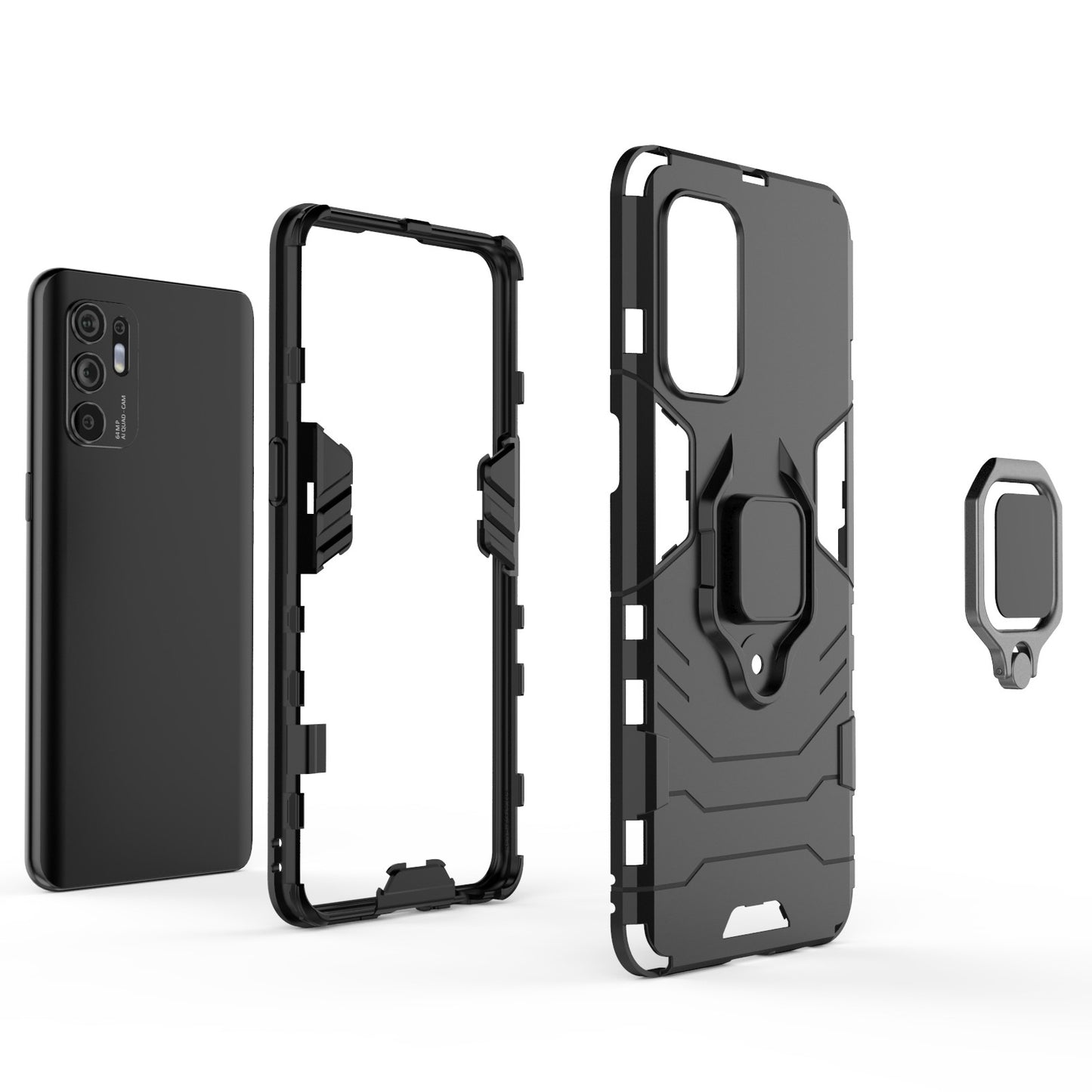 Shockproof Protection Soft TPU Bumper + Hard PC Back Case with Kickstand for Oppo Reno6 4G