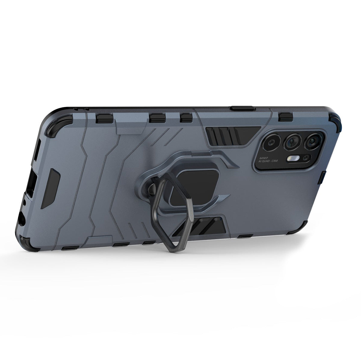 Shockproof Protection Soft TPU Bumper + Hard PC Back Case with Kickstand for Oppo Reno6 4G