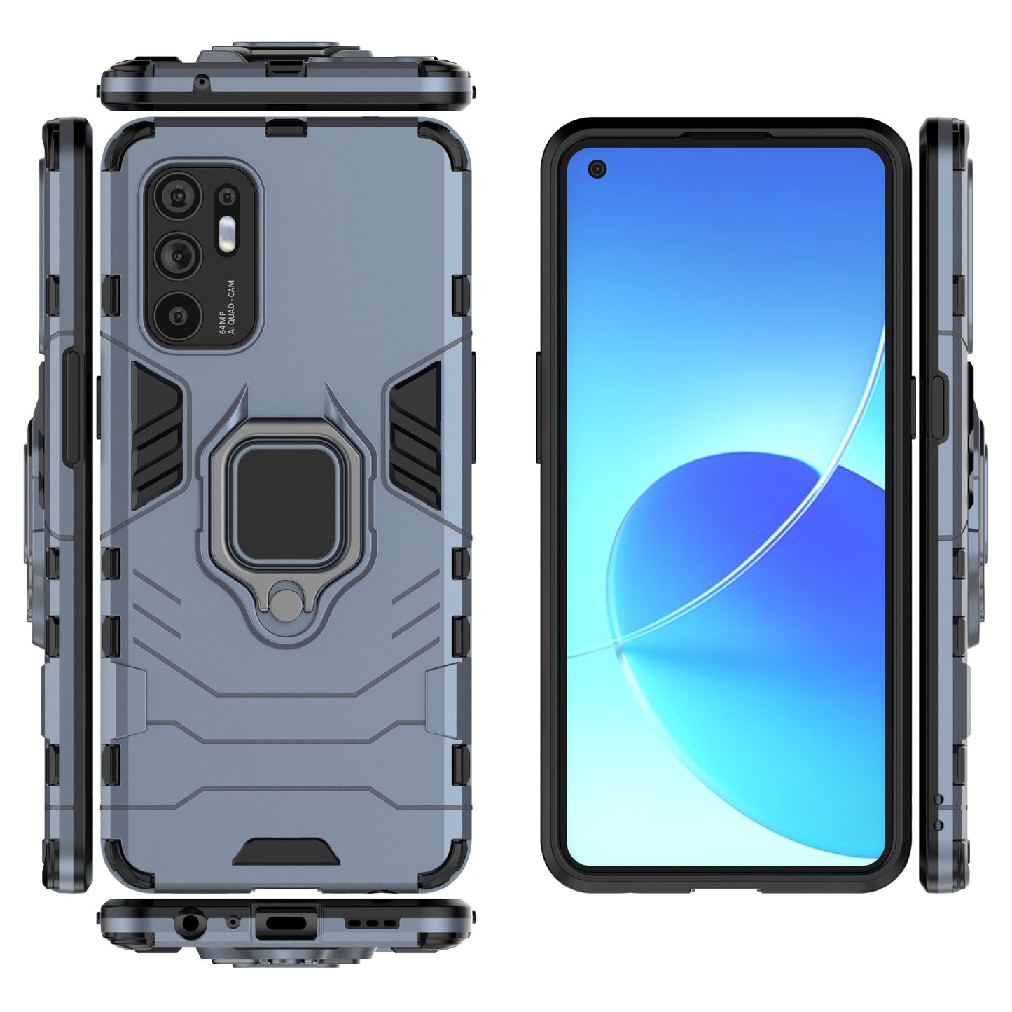 Shockproof Protection Soft TPU Bumper + Hard PC Back Case with Kickstand for Oppo Reno6 4G