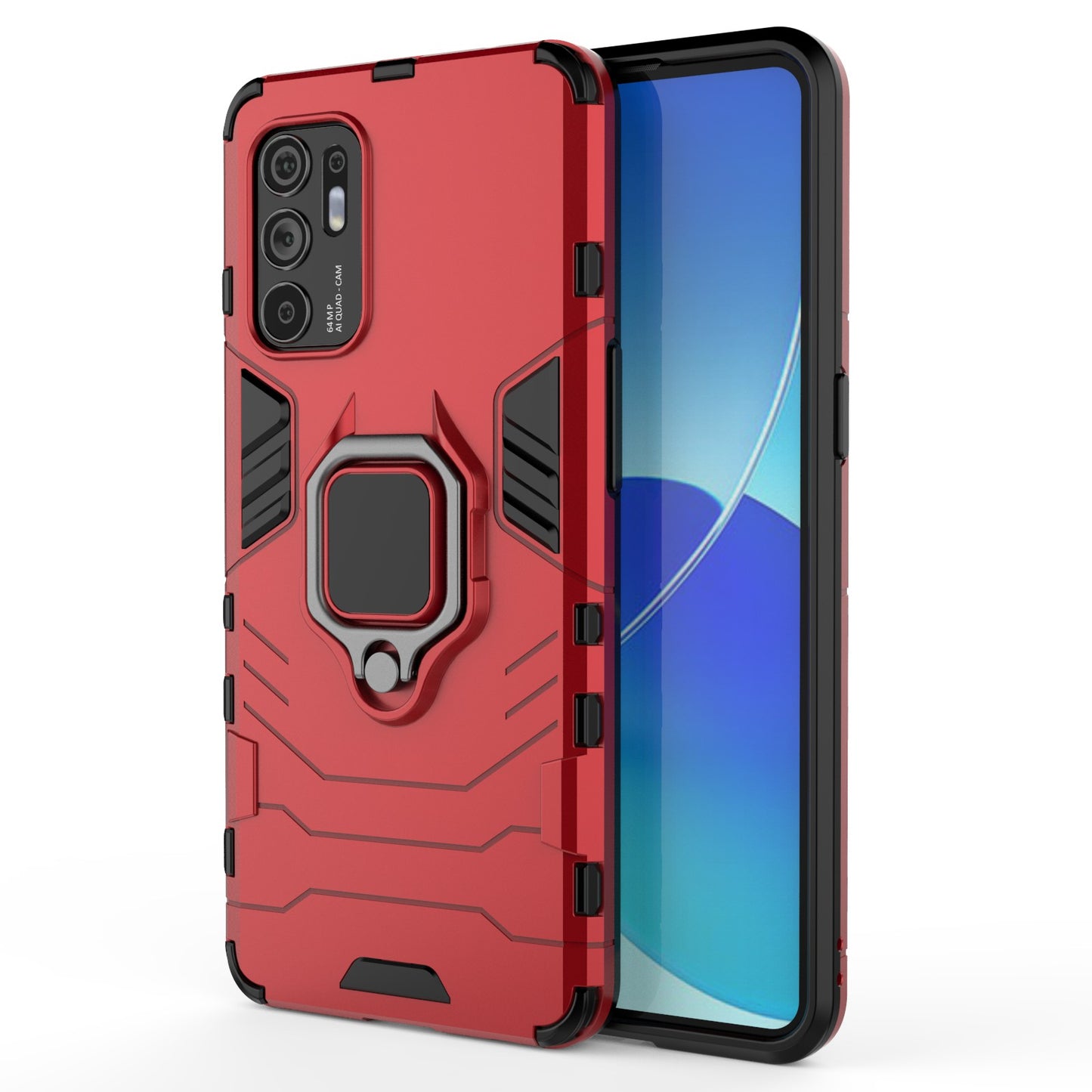 Shockproof Protection Soft TPU Bumper + Hard PC Back Case with Kickstand for Oppo Reno6 4G