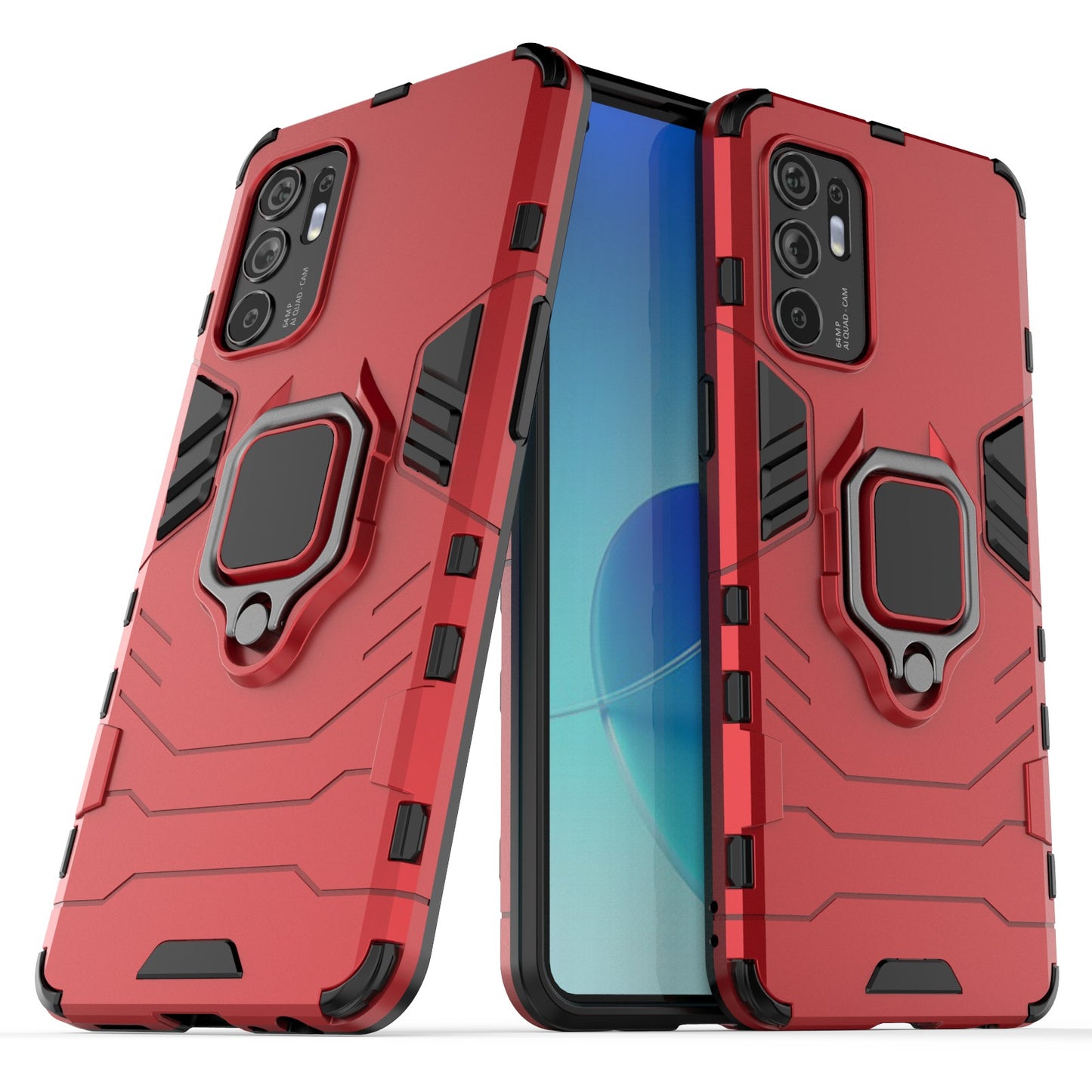 Shockproof Protection Soft TPU Bumper + Hard PC Back Case with Kickstand for Oppo Reno6 4G