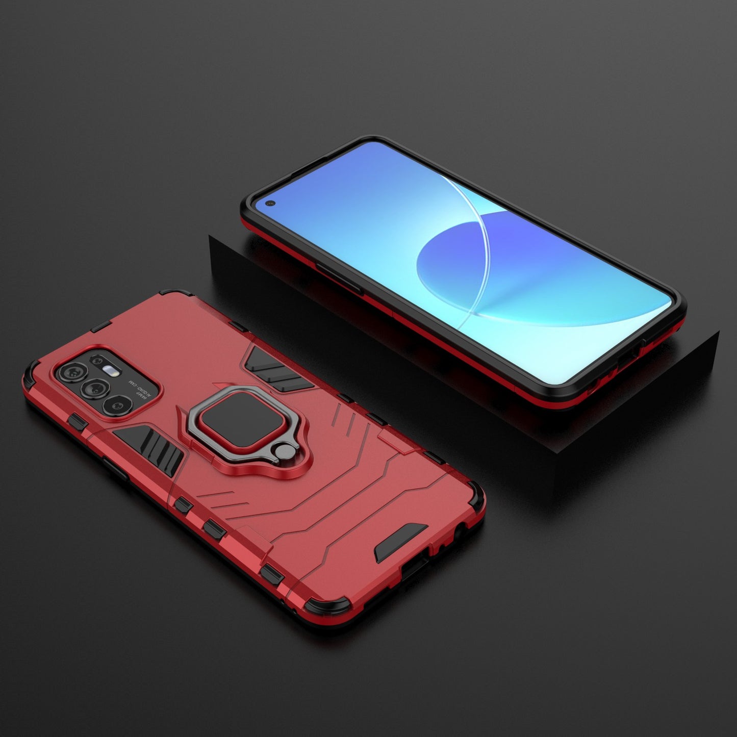 Shockproof Protection Soft TPU Bumper + Hard PC Back Case with Kickstand for Oppo Reno6 4G