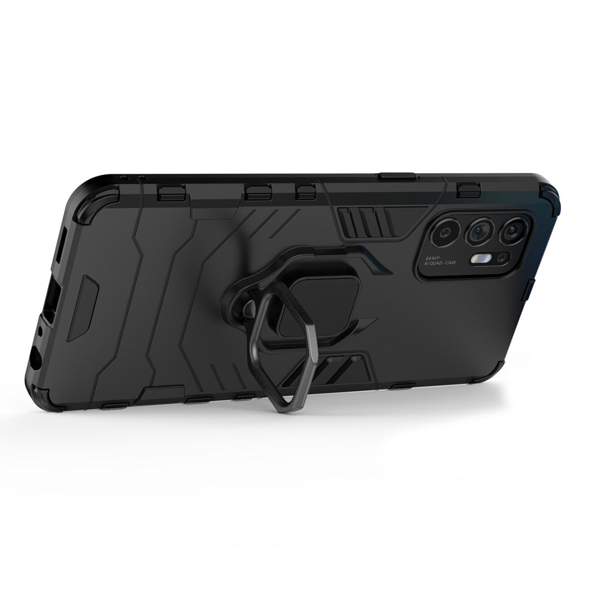 Shockproof Protection Soft TPU Bumper + Hard PC Back Case with Kickstand for Oppo Reno6 4G