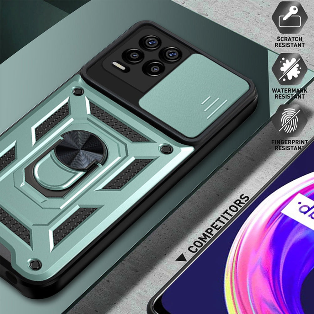 Kickstand PC + TPU Shockproof Impact-Resistant Cover with Slide Lens Protection for Realme 8 / 8 Pro