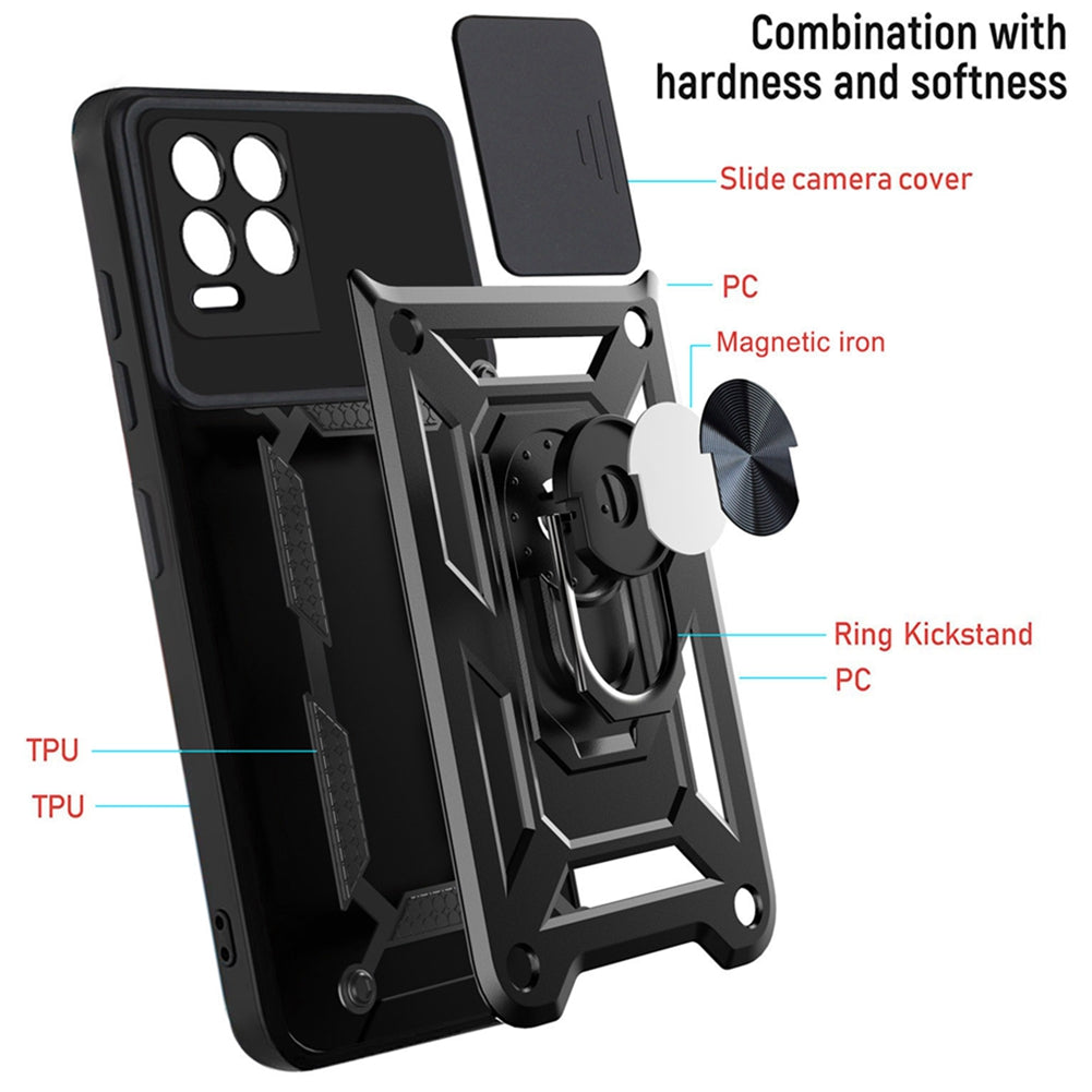 Kickstand PC + TPU Shockproof Impact-Resistant Cover with Slide Lens Protection for Realme 8 / 8 Pro