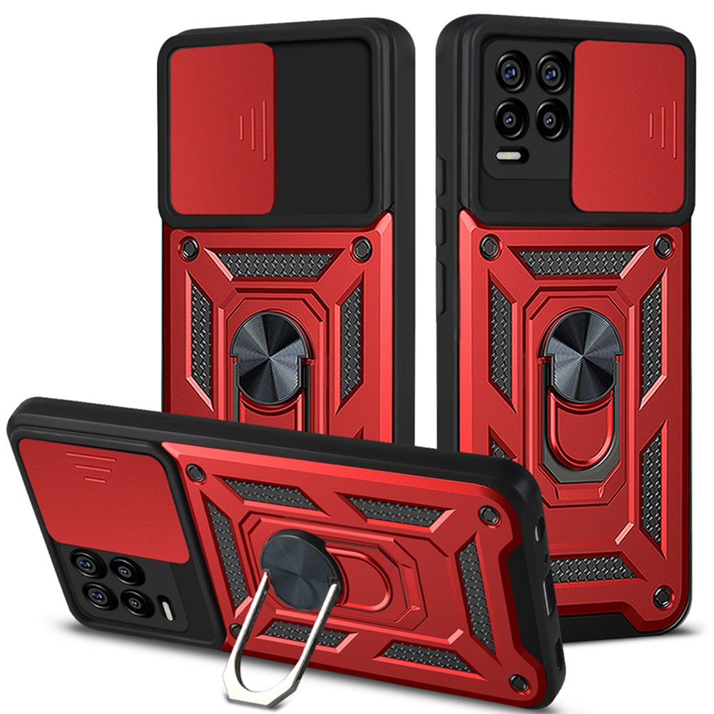 Kickstand PC + TPU Shockproof Impact-Resistant Cover with Slide Lens Protection for Realme 8 / 8 Pro