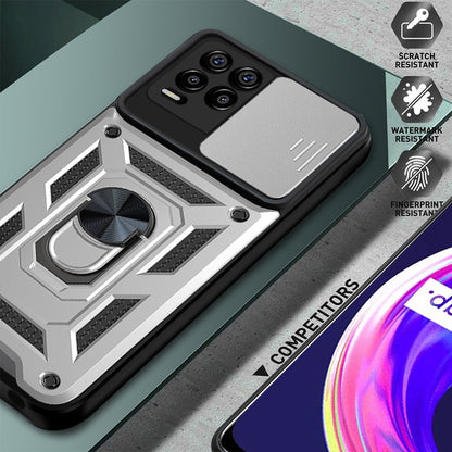 Kickstand PC + TPU Shockproof Impact-Resistant Cover with Slide Lens Protection for Realme 8 / 8 Pro