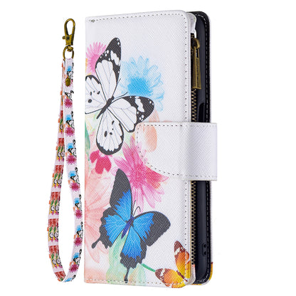 Pattern Printing PU Leather Wallet Shockproof Flip Cover Zipper Pocket Case with Stand and Strap for Oppo A16/A16s/A54s