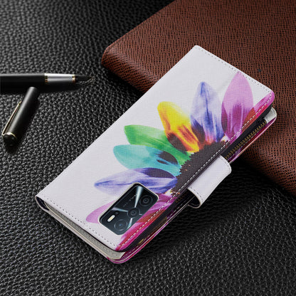 Pattern Printing PU Leather Wallet Shockproof Flip Cover Zipper Pocket Case with Stand and Strap for Oppo A16/A16s/A54s