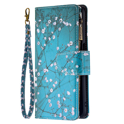 Pattern Printing PU Leather Wallet Shockproof Flip Cover Zipper Pocket Case with Stand and Strap for Oppo A16/A16s/A54s