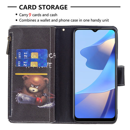 Pattern Printing PU Leather Wallet Shockproof Flip Cover Zipper Pocket Case with Stand and Strap for Oppo A16/A16s/A54s