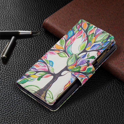 Pattern Printing PU Leather Wallet Shockproof Flip Cover Zipper Pocket Case with Stand and Strap for Oppo A16/A16s/A54s