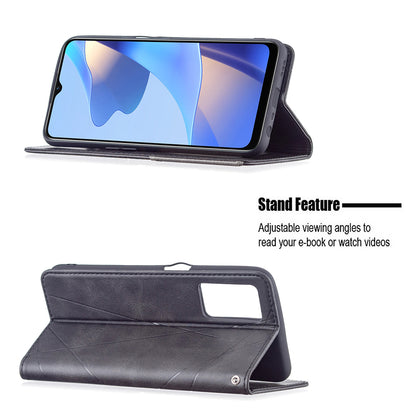 Magnetic Closure Card Holder Vintage Rhombus-Like Imprinting Drop-proof Leather Stand Protective Case for Oppo A16/A16s/A54s