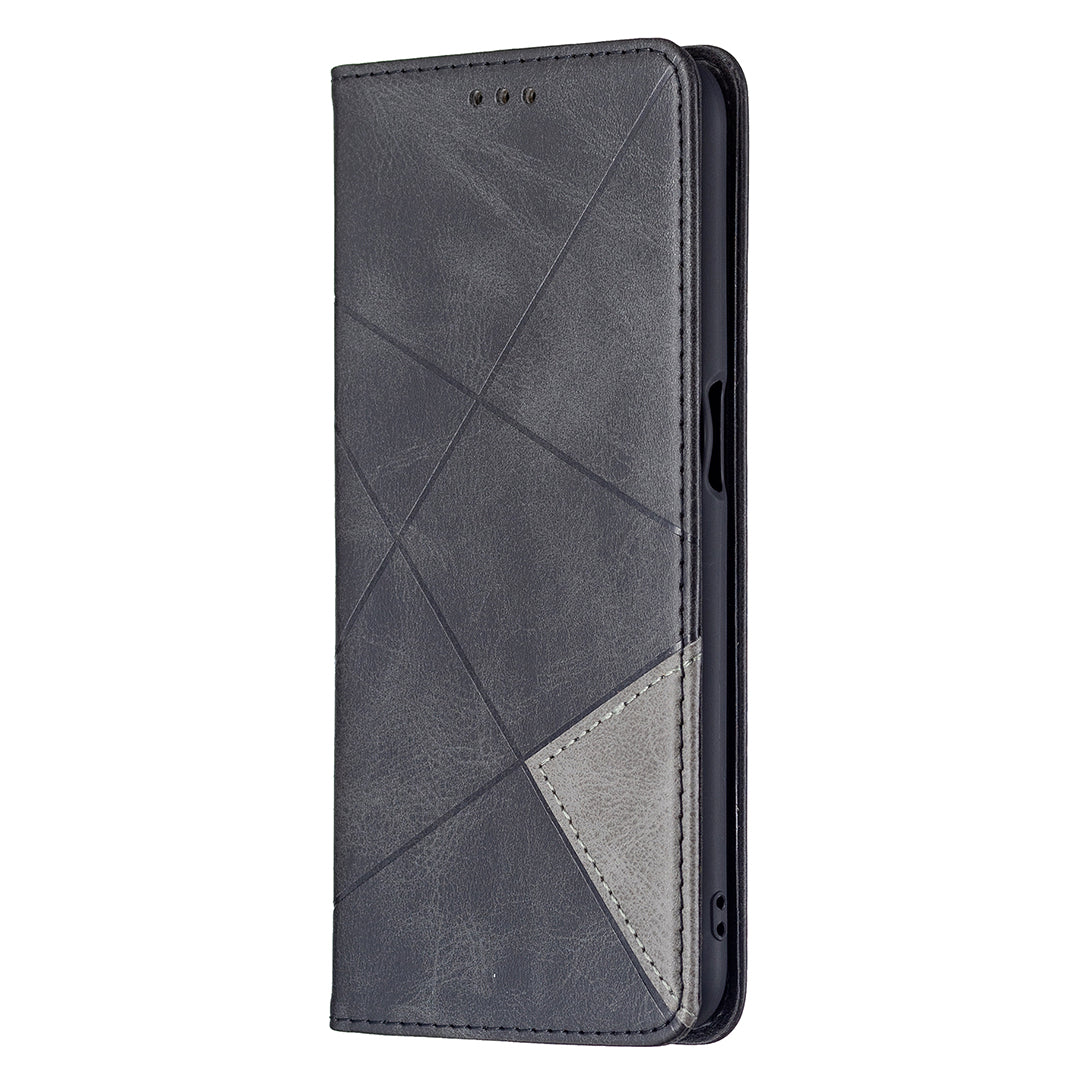 Magnetic Closure Card Holder Vintage Rhombus-Like Imprinting Drop-proof Leather Stand Protective Case for Oppo A16/A16s/A54s