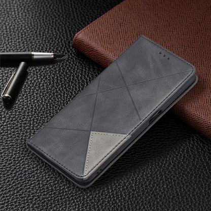 Magnetic Closure Card Holder Vintage Rhombus-Like Imprinting Drop-proof Leather Stand Protective Case for Oppo A16/A16s/A54s