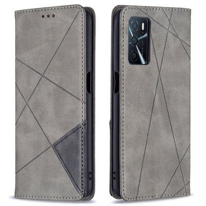 Magnetic Closure Card Holder Vintage Rhombus-Like Imprinting Drop-proof Leather Stand Protective Case for Oppo A16/A16s/A54s