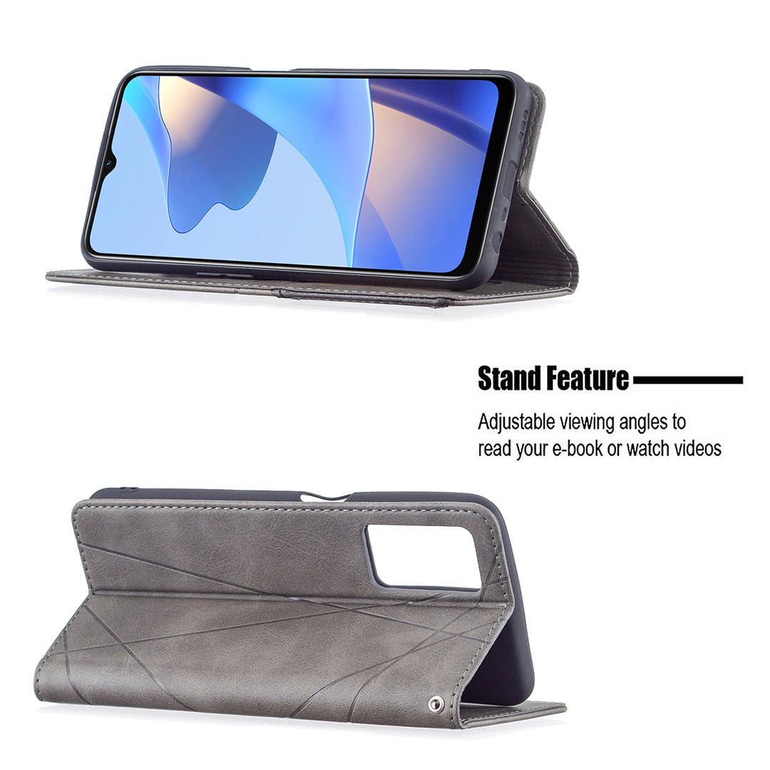 Magnetic Closure Card Holder Vintage Rhombus-Like Imprinting Drop-proof Leather Stand Protective Case for Oppo A16/A16s/A54s