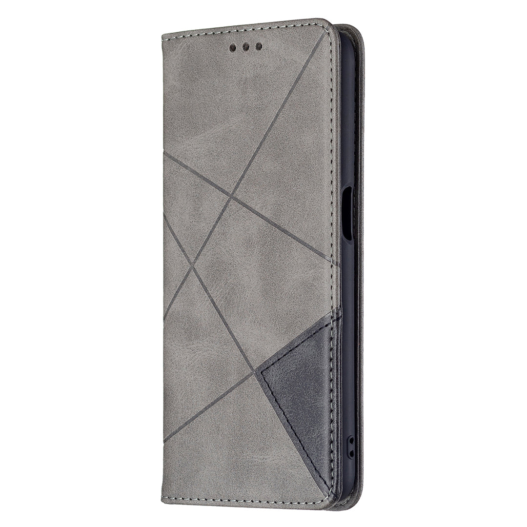 Magnetic Closure Card Holder Vintage Rhombus-Like Imprinting Drop-proof Leather Stand Protective Case for Oppo A16/A16s/A54s