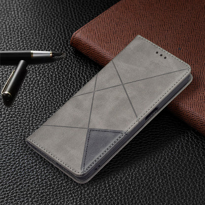 Magnetic Closure Card Holder Vintage Rhombus-Like Imprinting Drop-proof Leather Stand Protective Case for Oppo A16/A16s/A54s