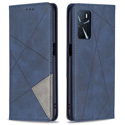 Magnetic Closure Card Holder Vintage Rhombus-Like Imprinting Drop-proof Leather Stand Protective Case for Oppo A16/A16s/A54s