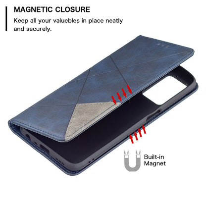 Magnetic Closure Card Holder Vintage Rhombus-Like Imprinting Drop-proof Leather Stand Protective Case for Oppo A16/A16s/A54s