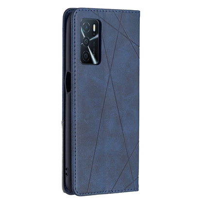 Magnetic Closure Card Holder Vintage Rhombus-Like Imprinting Drop-proof Leather Stand Protective Case for Oppo A16/A16s/A54s