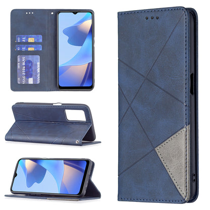 Magnetic Closure Card Holder Vintage Rhombus-Like Imprinting Drop-proof Leather Stand Protective Case for Oppo A16/A16s/A54s