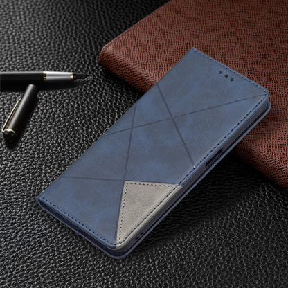 Magnetic Closure Card Holder Vintage Rhombus-Like Imprinting Drop-proof Leather Stand Protective Case for Oppo A16/A16s/A54s